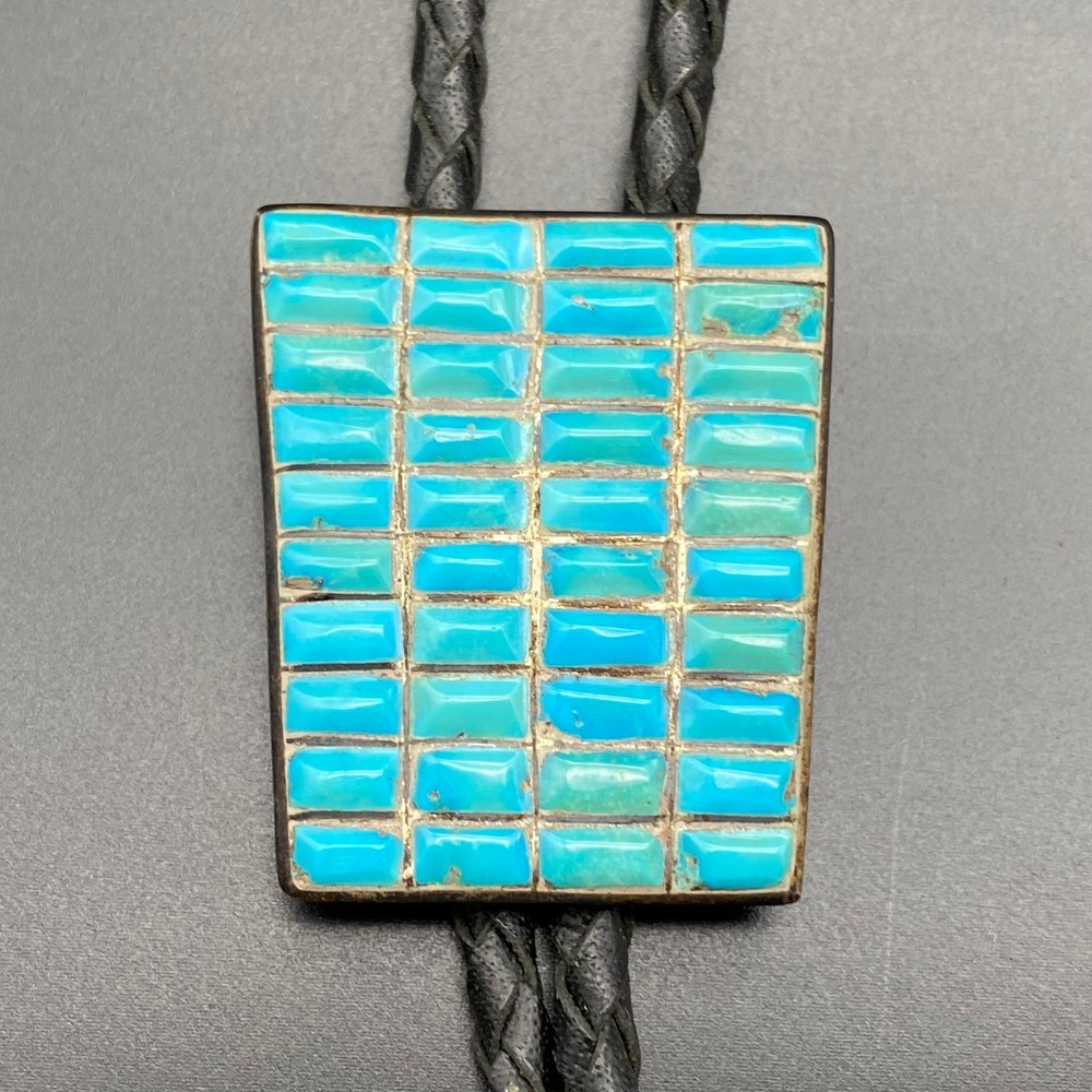 Vintage Zuni Native Turquoise Silver Bolo 38"