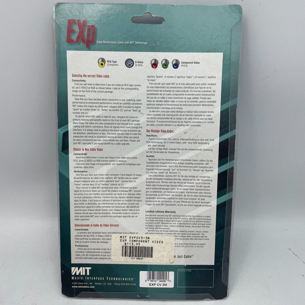 MIT EXp Component Video Interconnects RGB IN PACKAGE NEAR MINT