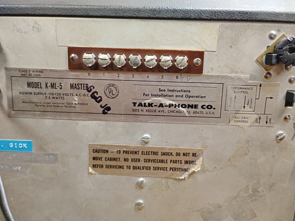Talk-A-Phone K-ML-5 Master Intercom System -Untested
