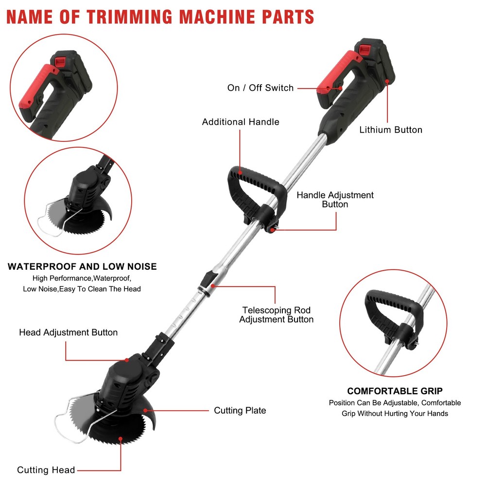 Wireless Cordless Grass String Trimmer Lawn Edger Weed Wacker Cutter + 2 Battery