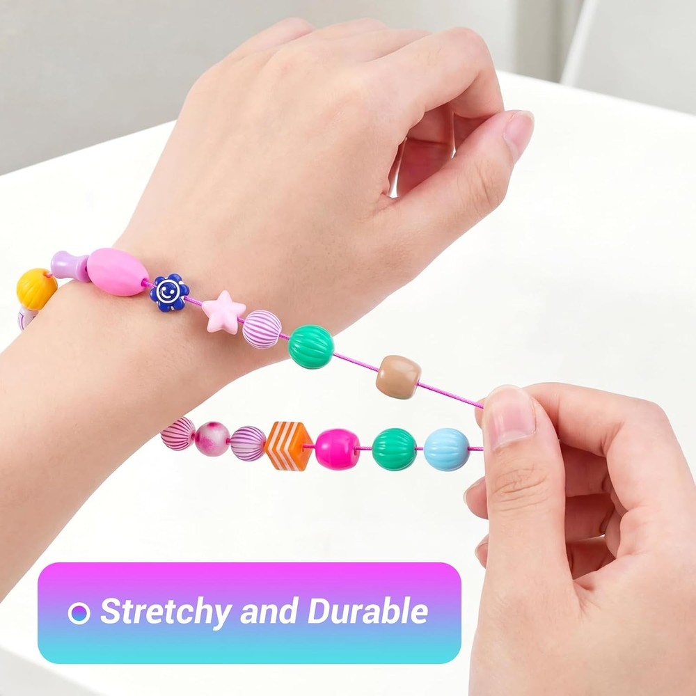 Stretchy Bracelet String Kit with Scissors & Beading Needle, 4 Rolls Elastic