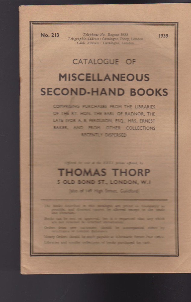 Thomas Thorp Catalog 213 1939 Miscellaneous  Second-Hand Books