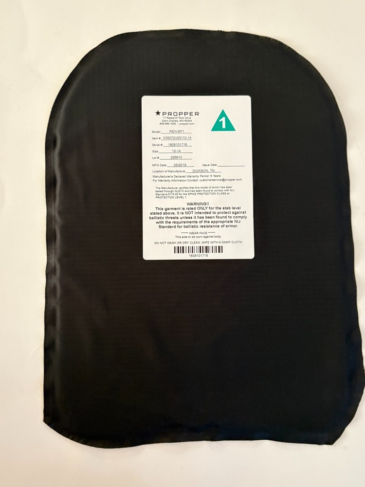PROPPER REN-SP1 Armor Panel Stab And Spike Resistant 10X14 Level 1 NEW