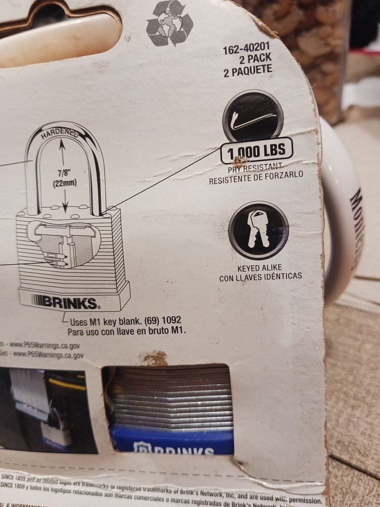 Brinks High Security paddle Lock Set Keyed Alike