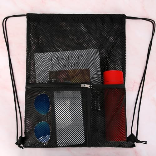 NATURAL STYLE 2 PACK Mesh Drawstring Backpack Bag, Multifunction Mesh Bag Black