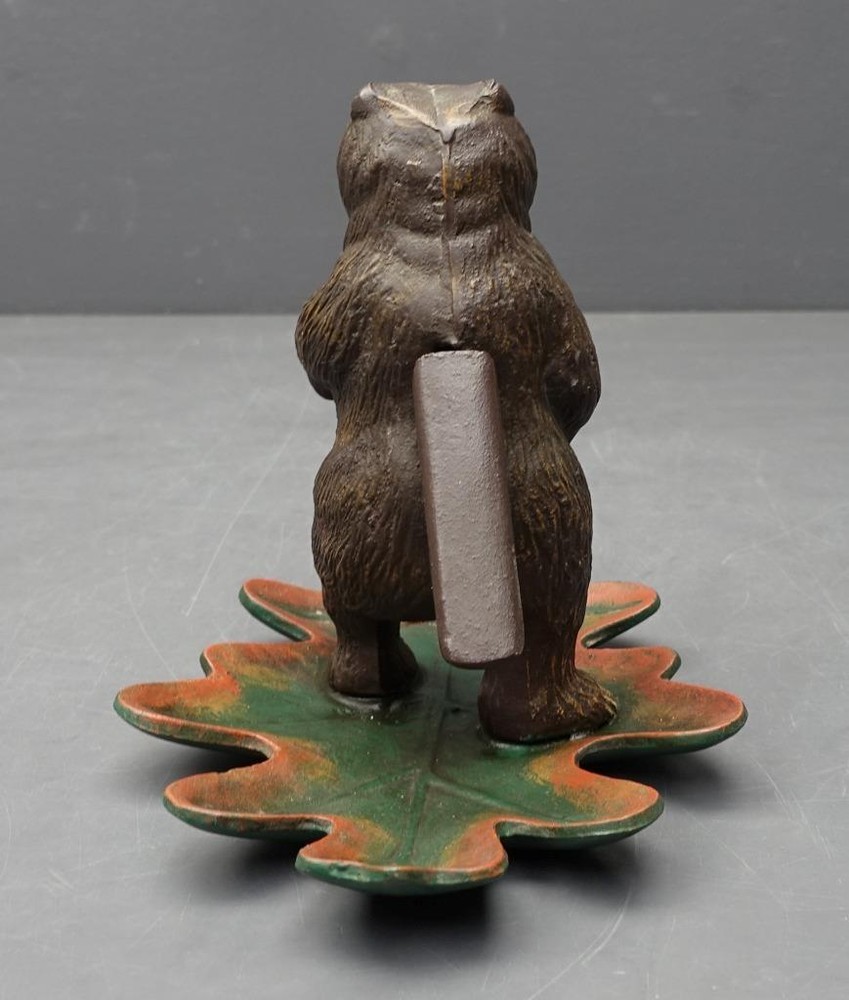 Cast Iron MCM Bear Standing on Leaf Nutcracker 9.5" x 7.5" Unmarked