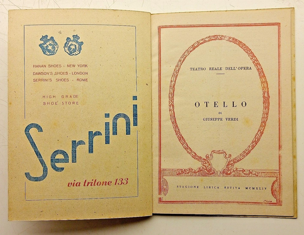 2 x Teatro Reale Dell' Opera programme 1944 Tosca & Othello programmes