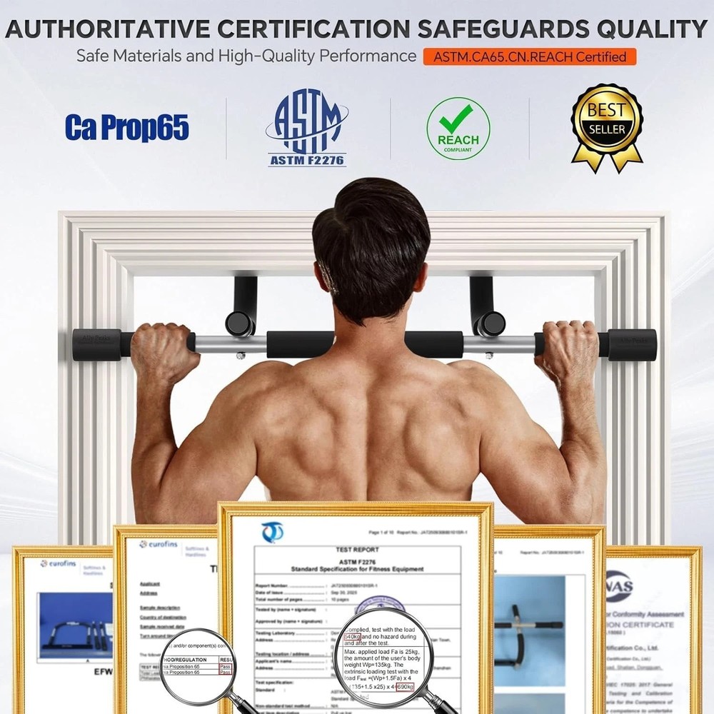 Multi-Function Steel Pull-Up Bar for Doorways - 440 lbs Capacity, Safe & Secure