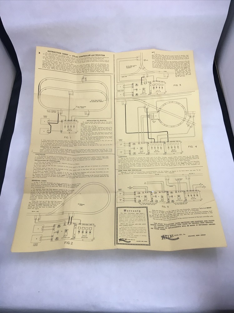 Vintage Atlas Trains Controller & Selector Instruction Sheet & Diagrams