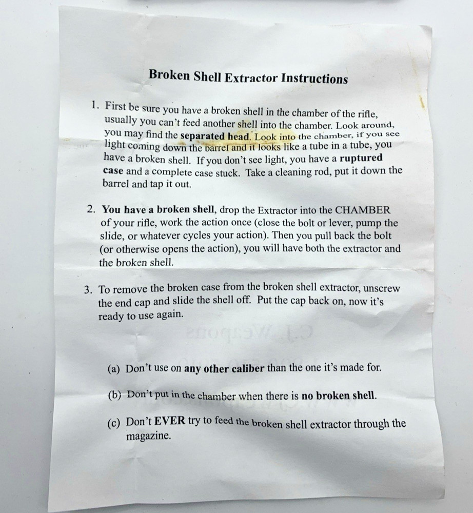 7.62x39 Broken Shell Extractor with instructions, new