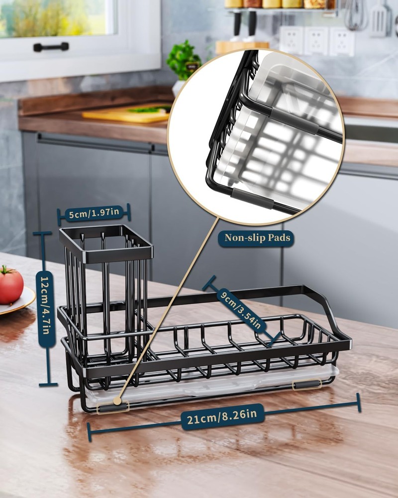 Consumest Sponge Holder for Kitchen Sink - Caddy Medium, Black