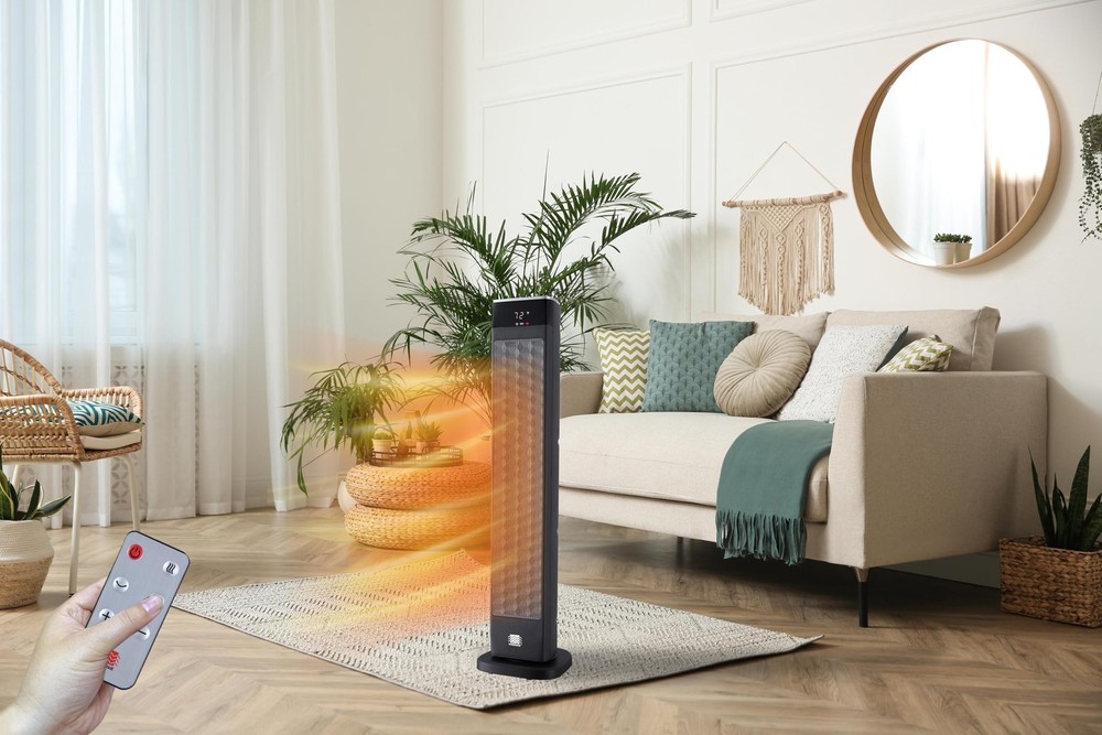Deluxe Digital 30" Oscillating Ceramic Tower Space Heater with 30", Black