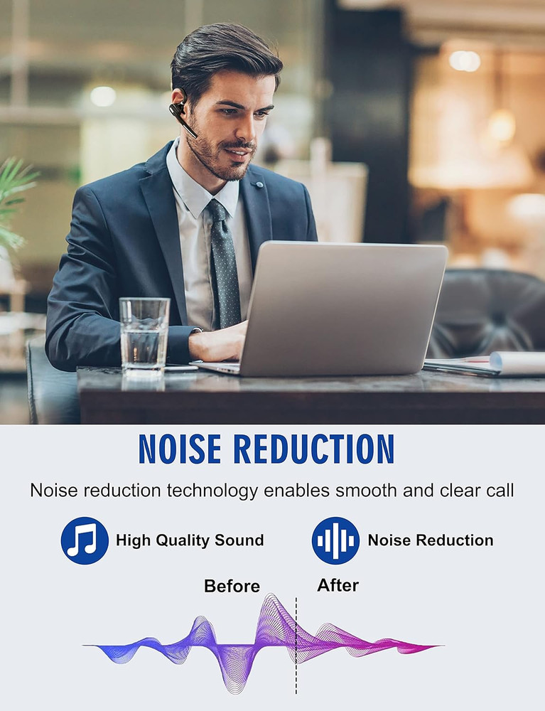 Bluetooth Headset V5.1, Wireless Headset with Battery Display Charging Case, Blu