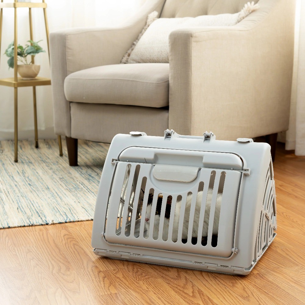 Foldable Plastic Travel Cat Carrier, Gray, One Size