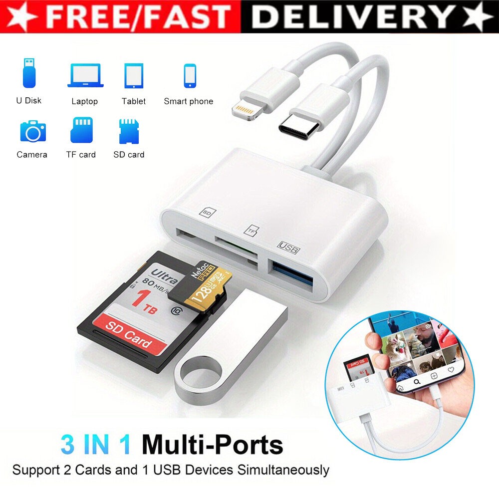 4in1 iOS/Type C USB OTG Adapter SD/TF Memory Card Reader for iPhone iPad Android