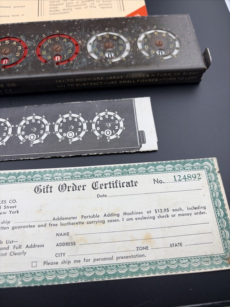 Vintage Addometer Adding Machine Calculator & Stylus Pen Co Chicago Complete