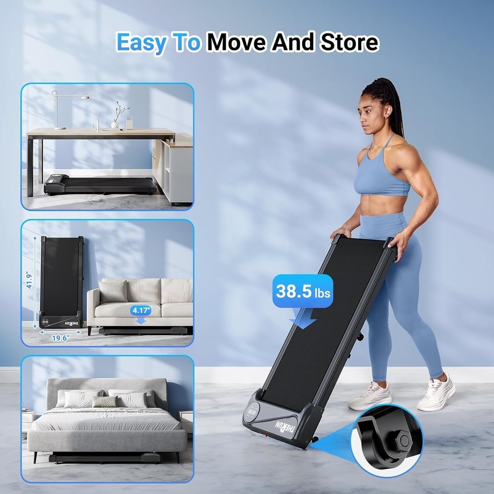 Compact Walking Pad Treadmill with Shock Absorption - 3.8 MPH Max Speed