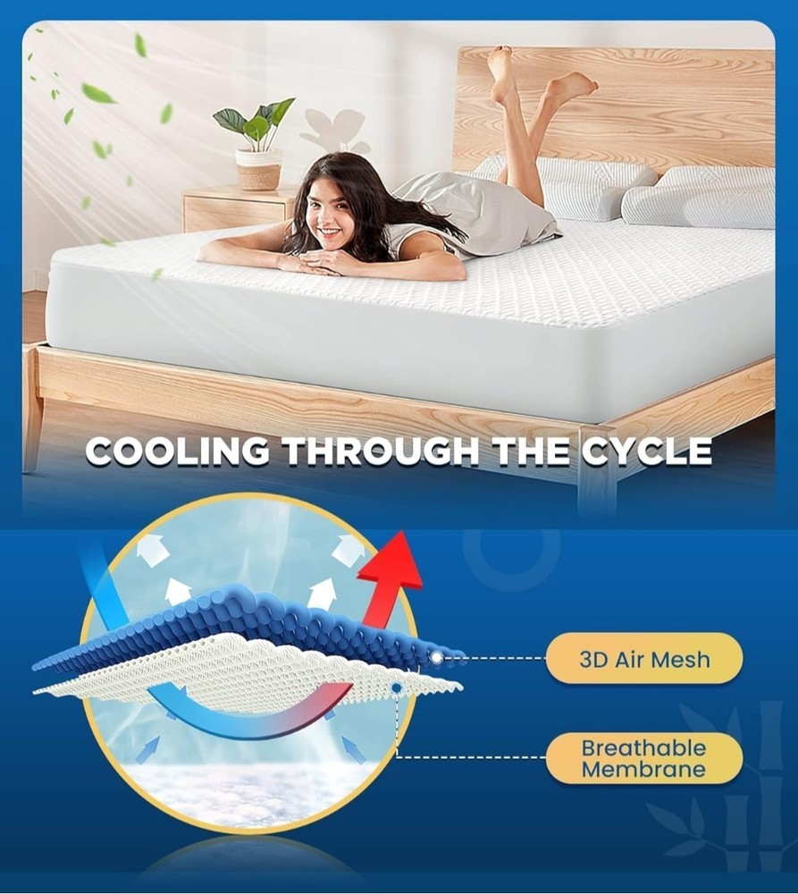 Premium Bamboo 100% Waterproof King Mattress Protector Breathable Cooling