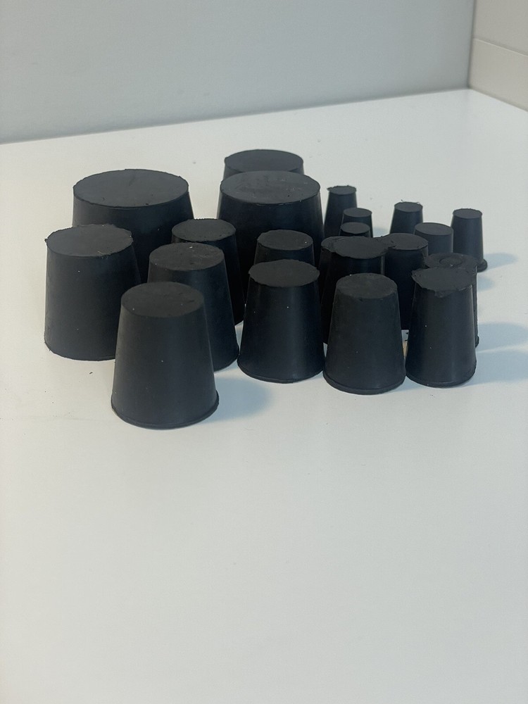 (22-Pk) Solid Tapered Black Rubber Stopper 000# - 8# Assorted Sizes