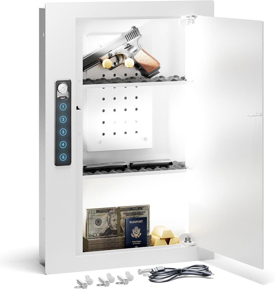 Quick Access Wall Safe with Removable Pegboard & Shelfs, Flat Hidden White Wall