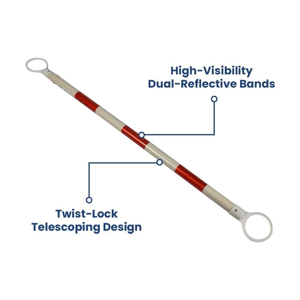 50247 4ft to 7ft ABS Extendable / Telescoping Traffic Cone Bar - Red & White