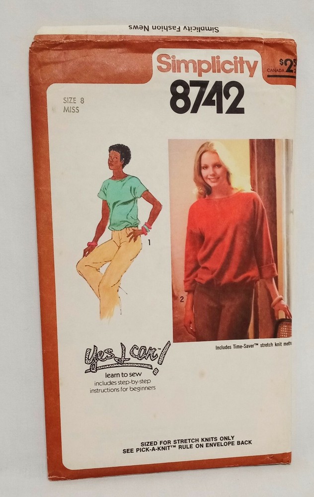 Misses' Pullover Top Pattern Size 8 Simplicity 8742 Uncut 1978 I Can Learn Sew