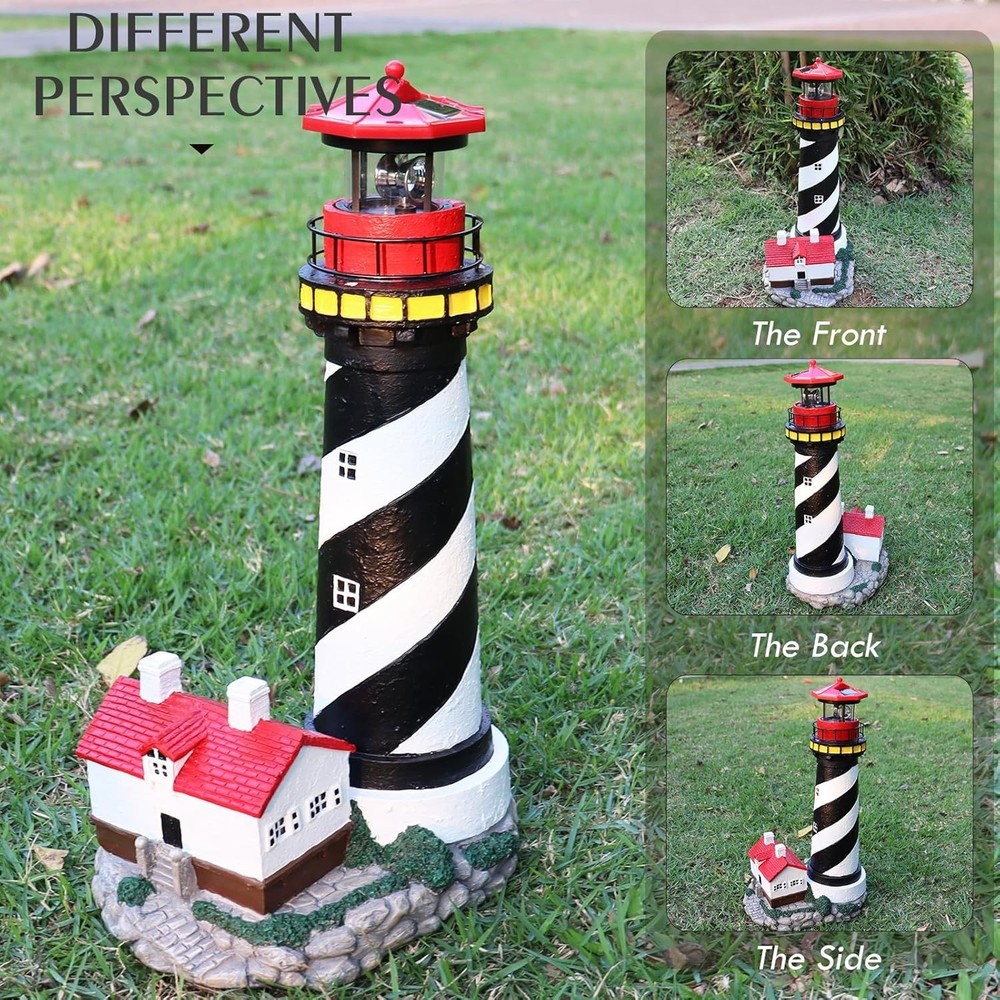 18" Solar Lighthouse with Rotating Beacon,Big Solar Powered Lighthouse