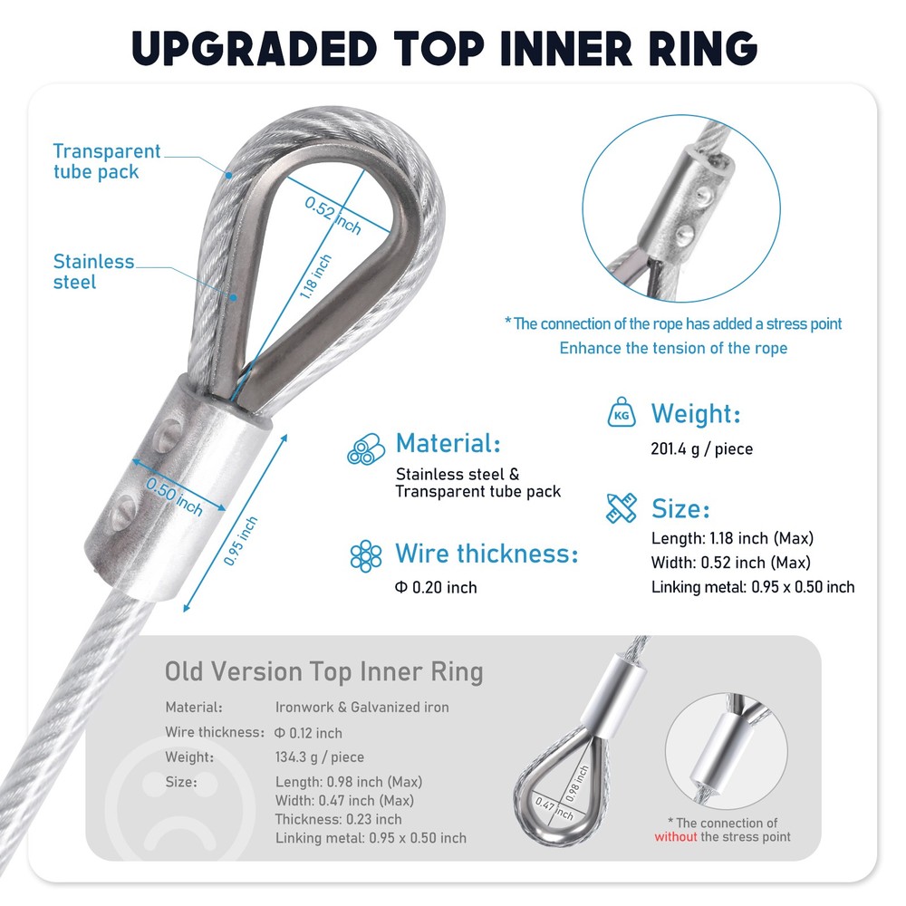 Lift Cable For Gorilla Lift 2Pcs Cables + 4Pcs Quick Links Stainless Steel Cable