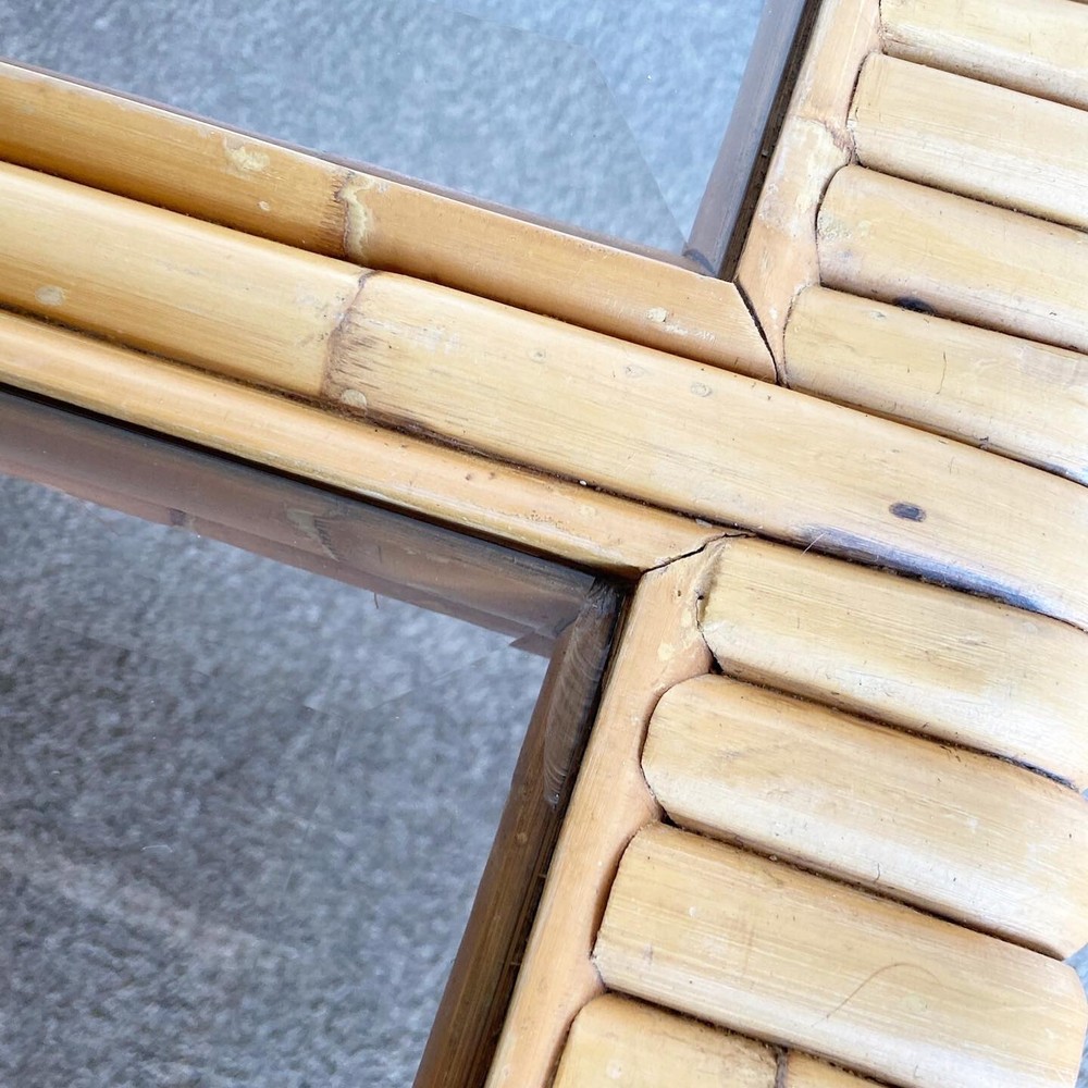 Boho Chic Split Bamboo Smoked Glass Top Dining Table