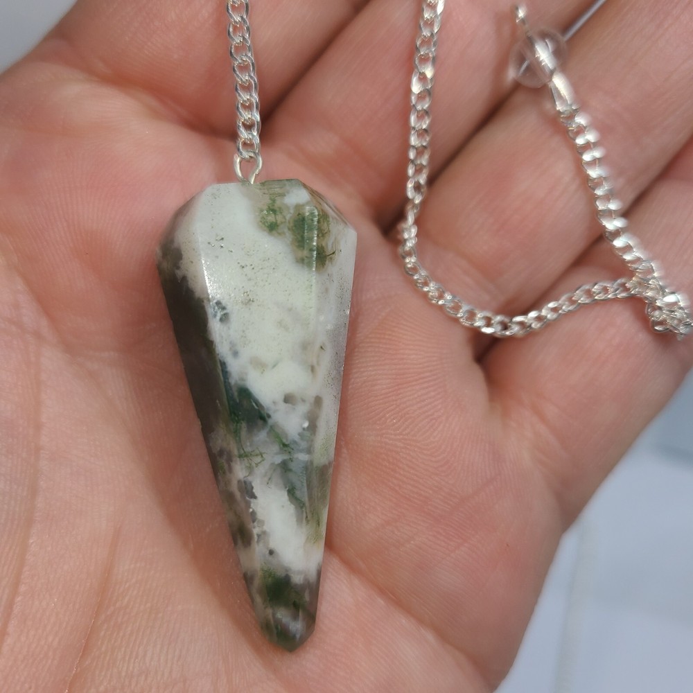 Tree Agate Faceted Cone Crystal Dowsing Pendulum Divination Tool