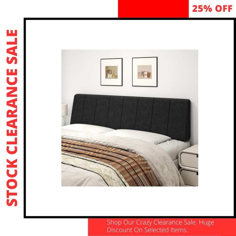 King Size Upholstered Headboard Black Linen Thick Modern Bed