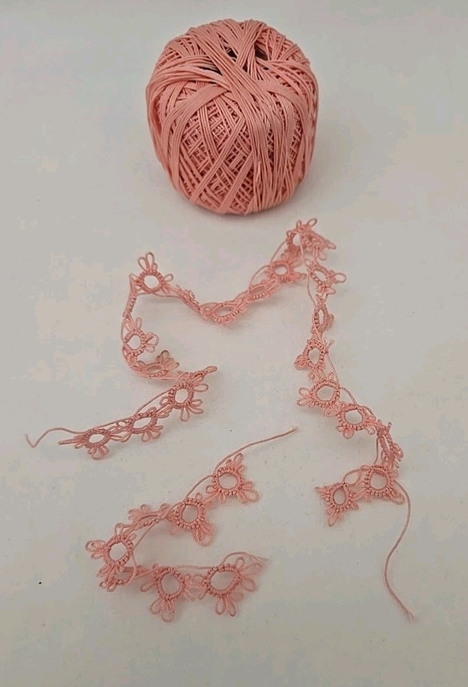 Unfinished Hankerchief w/partially Tatted Edge, Tatting Bits, Thread, Shuttle