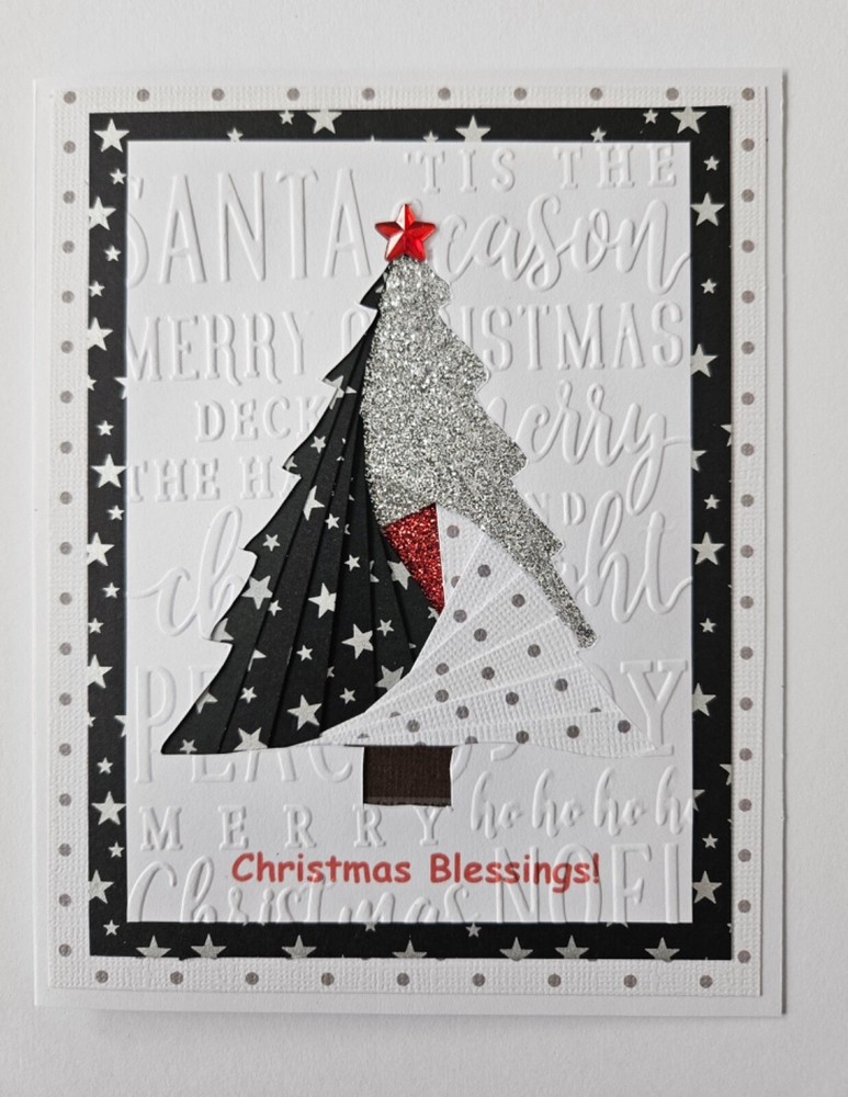 Iris Fold Christmas Tree Handmade  Card 5" x 6.5" Blank Inside