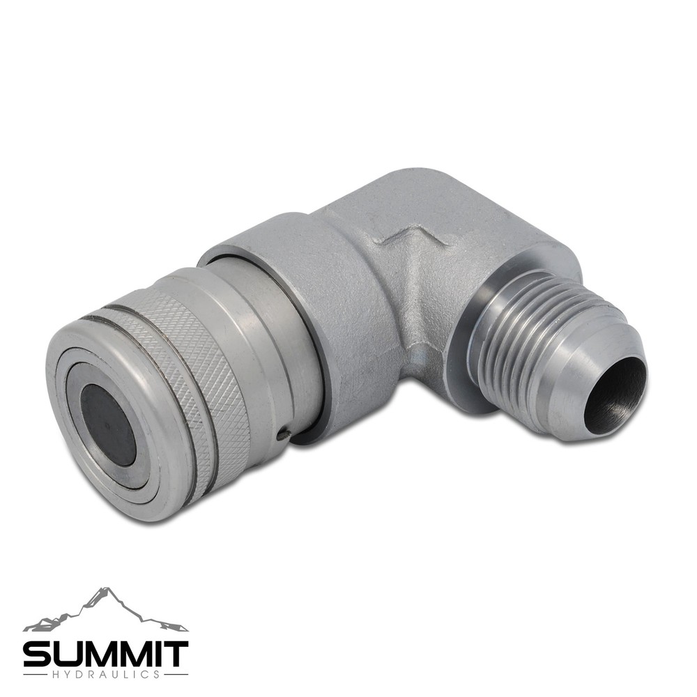90 Degree Flat Face Hydraulic Quick Connect Coupler Set, 3/4″ JIC Male Thread