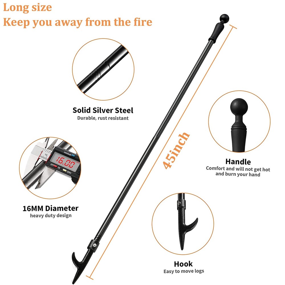 Fire Pit Poker for Fireplace, 46 Inches Extra Long Sturdy Fire Pit for Campin...