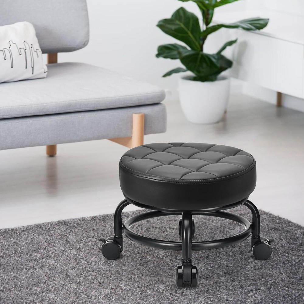 Low Roller Seat Low Height Rolling Stool PU Leather Rolling Stool, Style 3