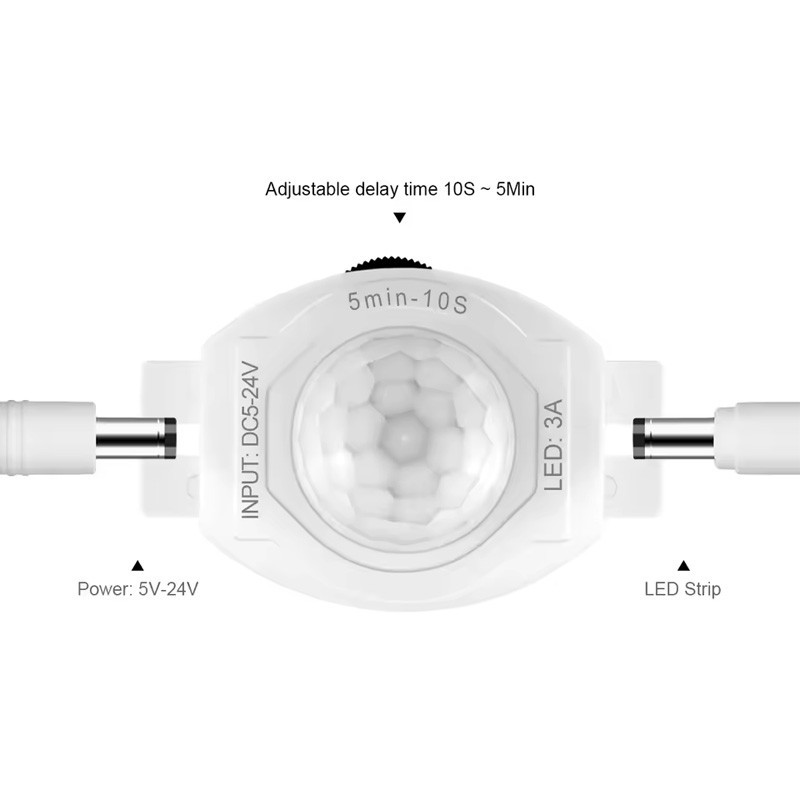DC 5V-24V 3A PIR Motion Sensor Light Switch IR Detector Time Delay for LED Strip