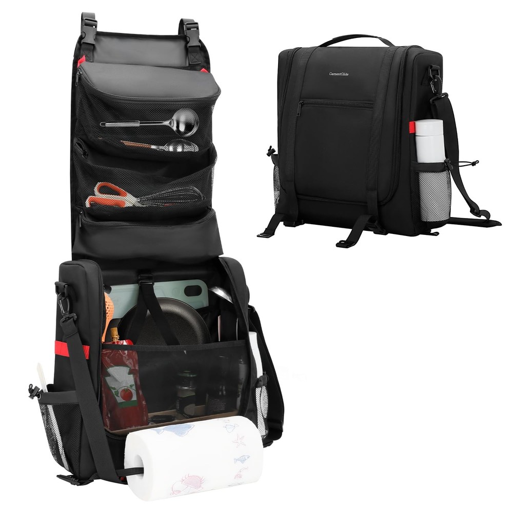 Camp Kitchen Organizer, Hanging Cooking Tools Storage Caddy Bag with Paper To...