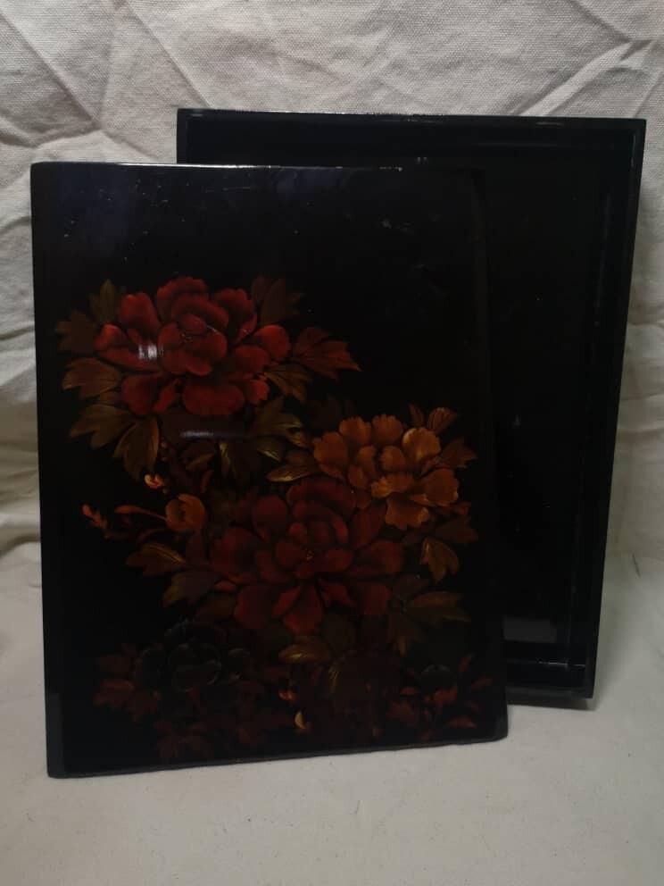 Japanese Lacquered Floral Design Letter Box Lacquerware