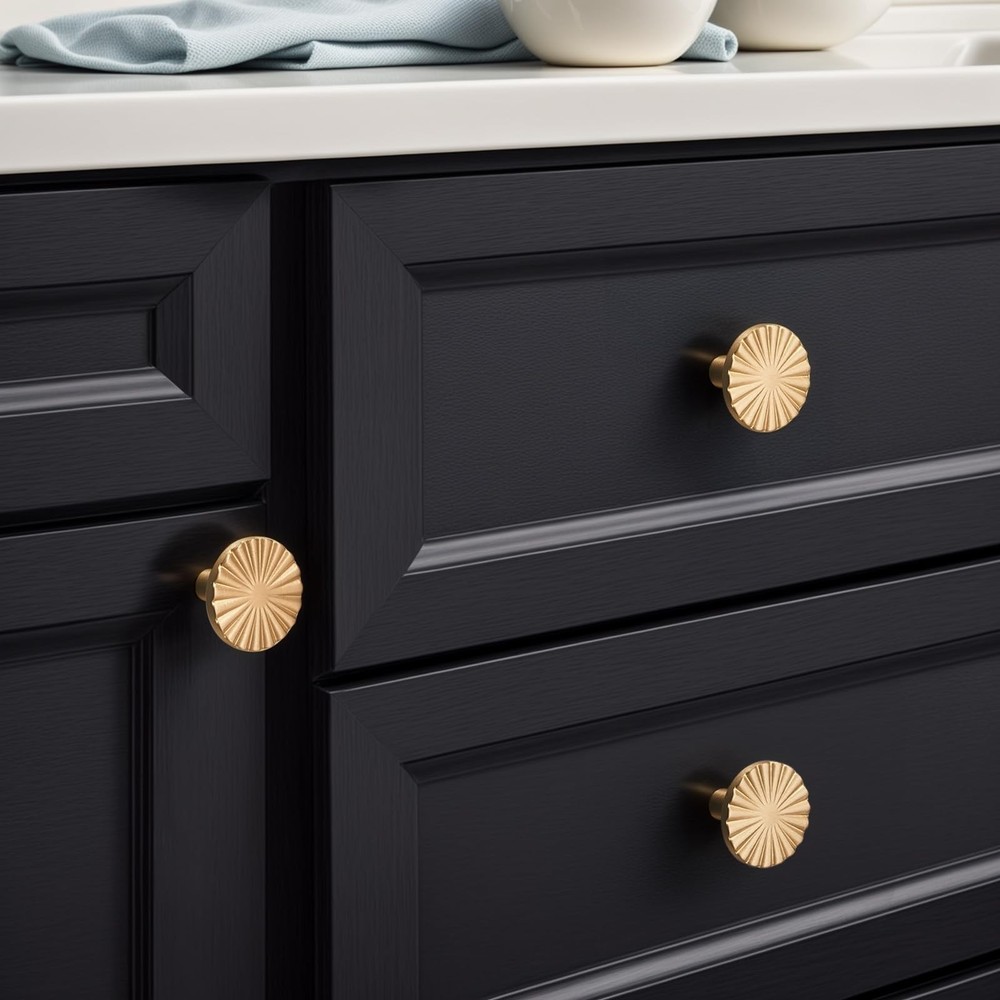 Solid Brass Cabinet Knobs 5 Pack – Brushed Gold Drawer Pulls for Kitchen,