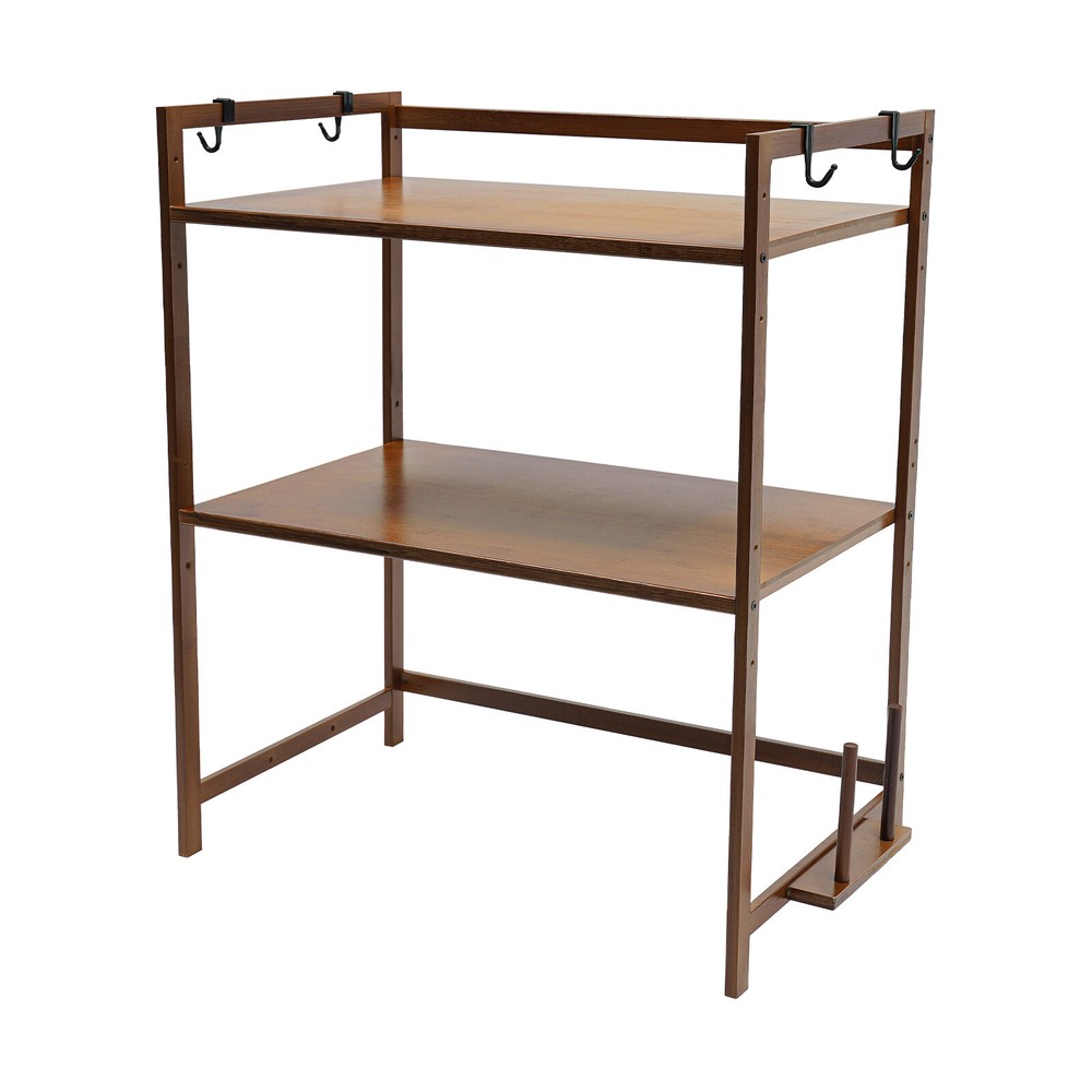 2 Tier 4 Hook Kitchen Storage Rack for Microwave Oven Stand Shelf Organizer