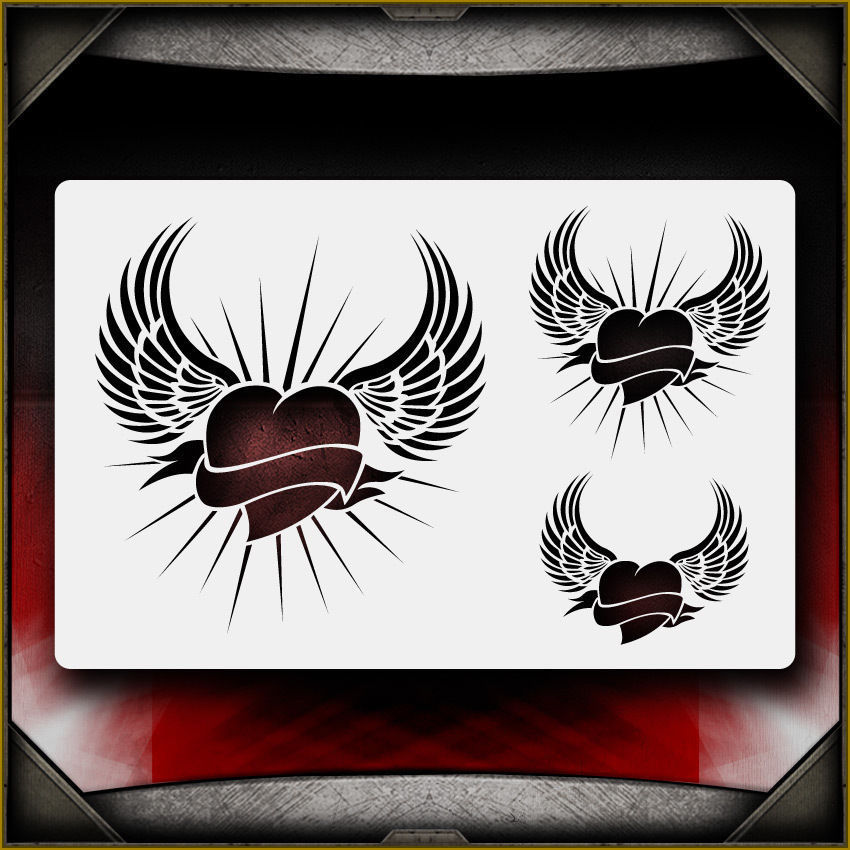 Winged Hearts Airbrush Stencil Template Airsick