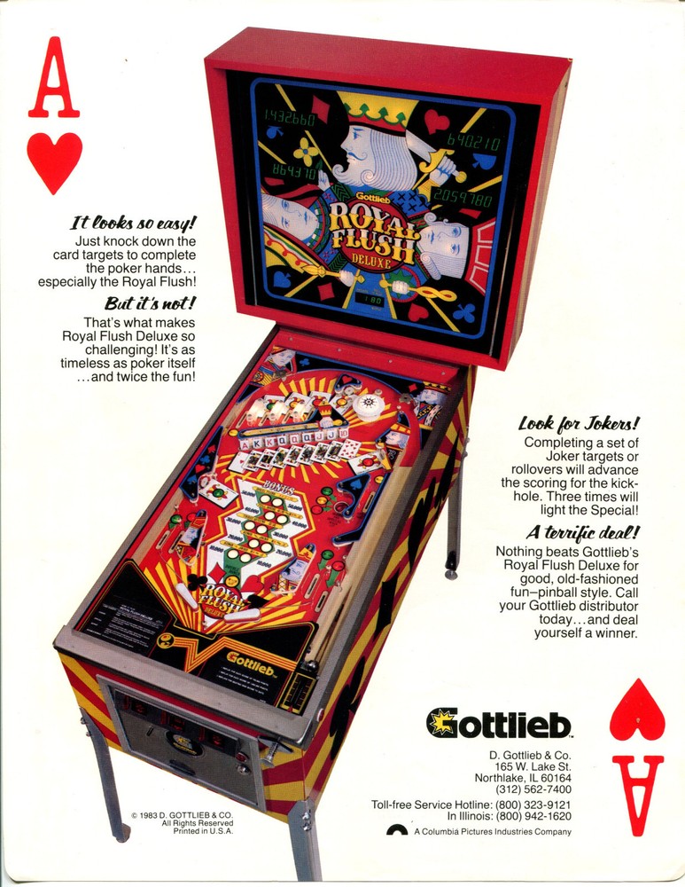 Royal Flush Gottlieb Pinball Flyer / Brochure / Ad