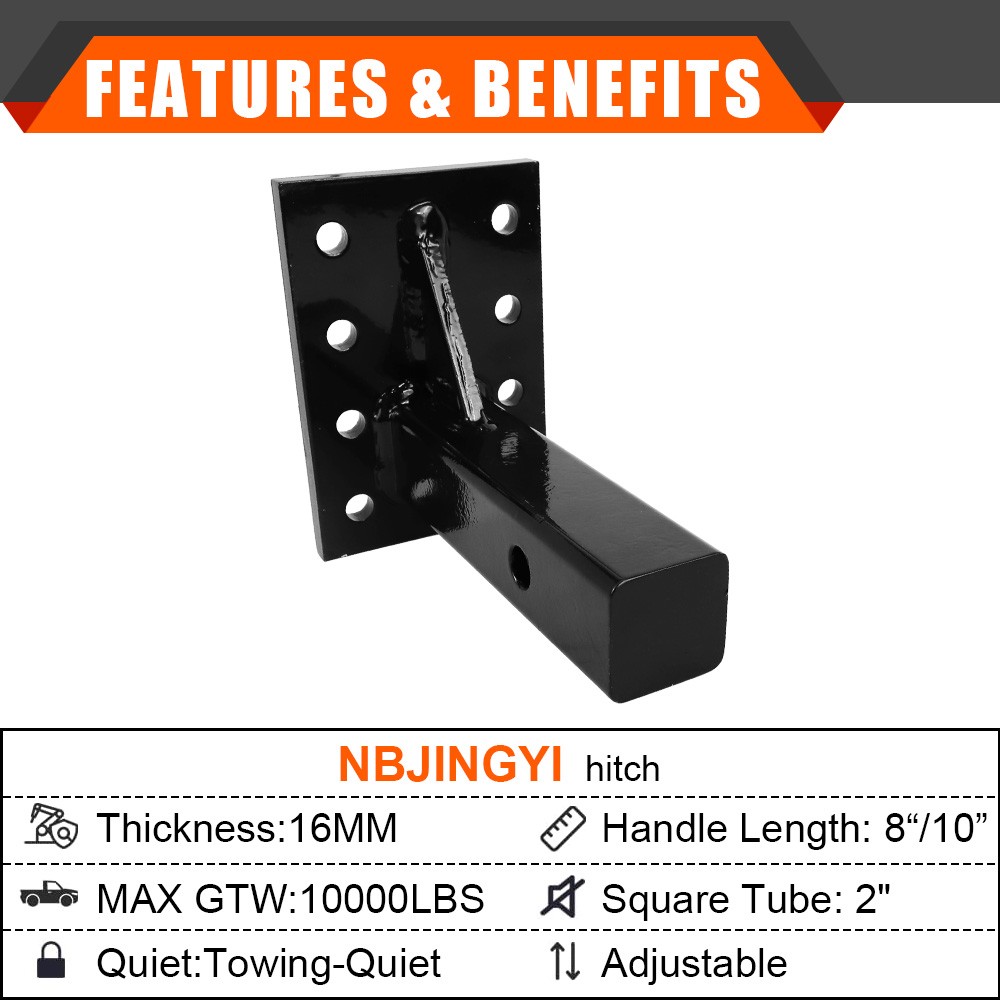 Solid 8-Hole 10000lb Square-Hook Mount For 2" Square Tow Hitch Receiver Adjustab