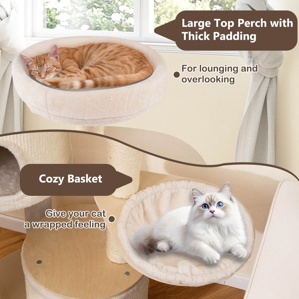 60” Tall Cat Tree w/ Sisal Scratching Posts & Mat, 2 Condos, Perch, Hammock