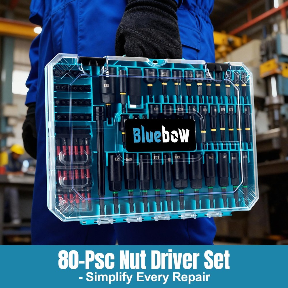 80PSC Magnetic Impact Nut Driver Set - Metric & SAE with Socket Adapters, Wing N
