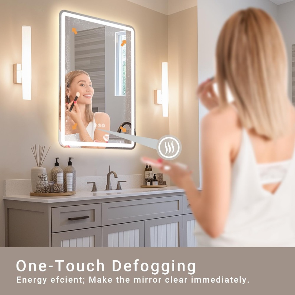 28x 20 LED Bathroom Mirror with Stepless Dimmable, Backlight Wall Mirrors wit...