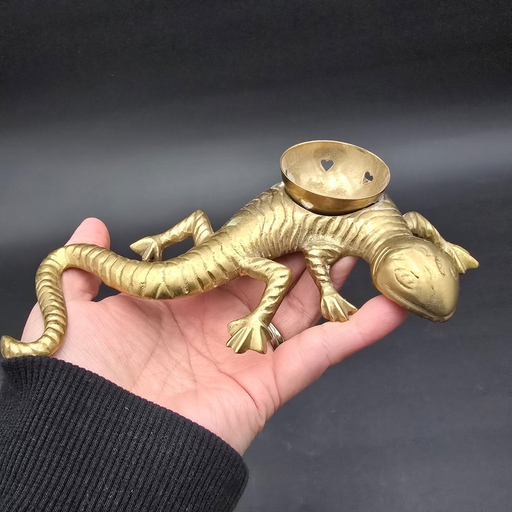 Solid Brass Lizard Incense Burner Vintage