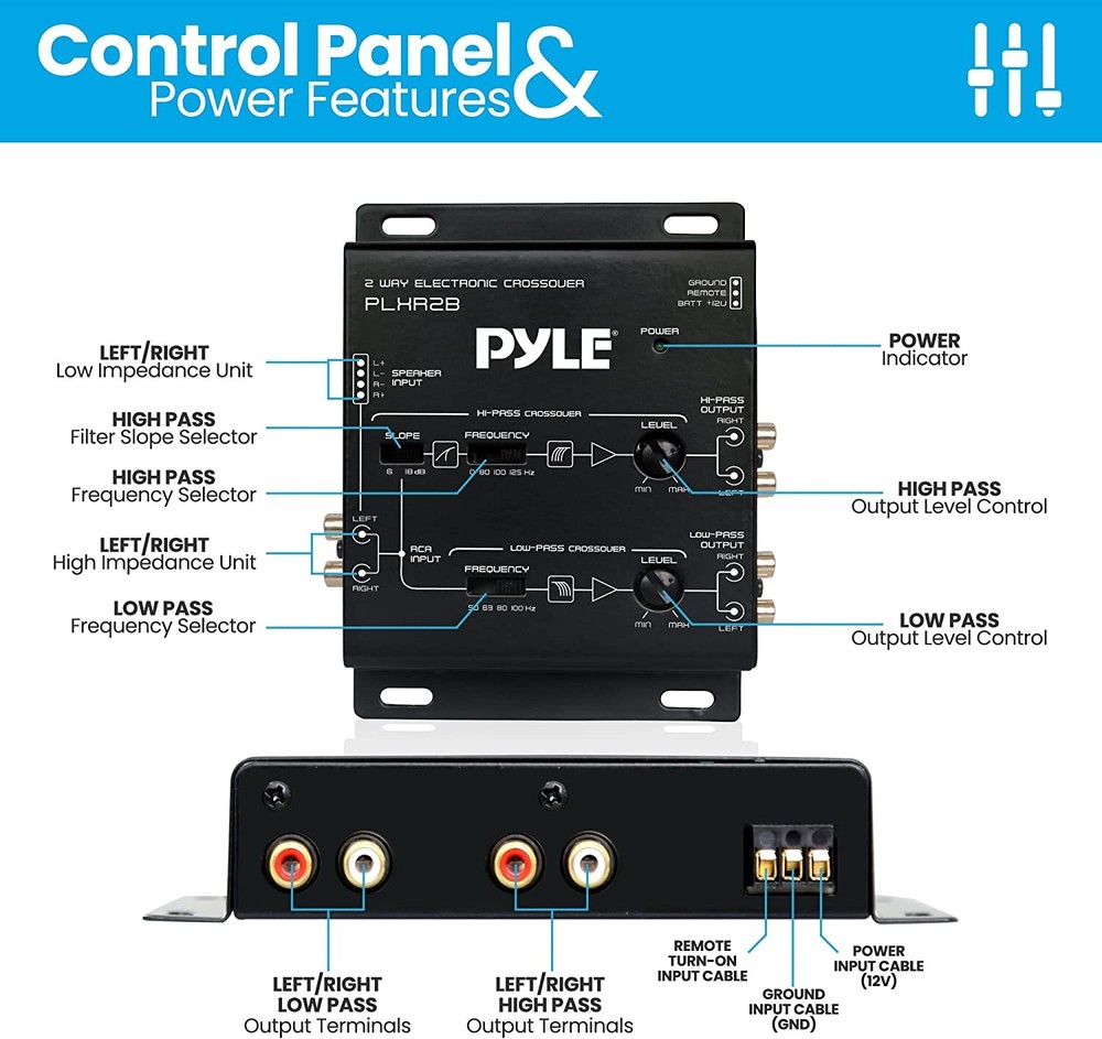Pyle PLXR2B 2-Way Electronic Audio Crossover
