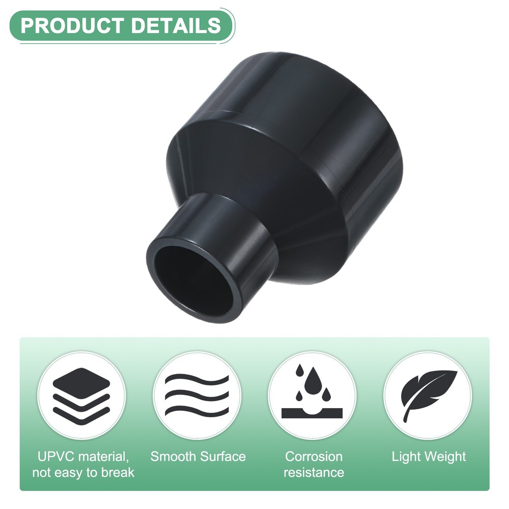 2-Pack UPVC Reducer Pipe Fitting, DN40*20 Reducing Coupling Connector, Grey